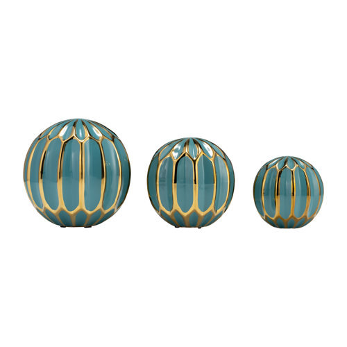 Mercer41 3 Piece Decorative Orbs Contemporary Turquoise/Gold Round